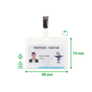 Visitor Badge Kit, PP, with Clips and Inserts, Horizontal