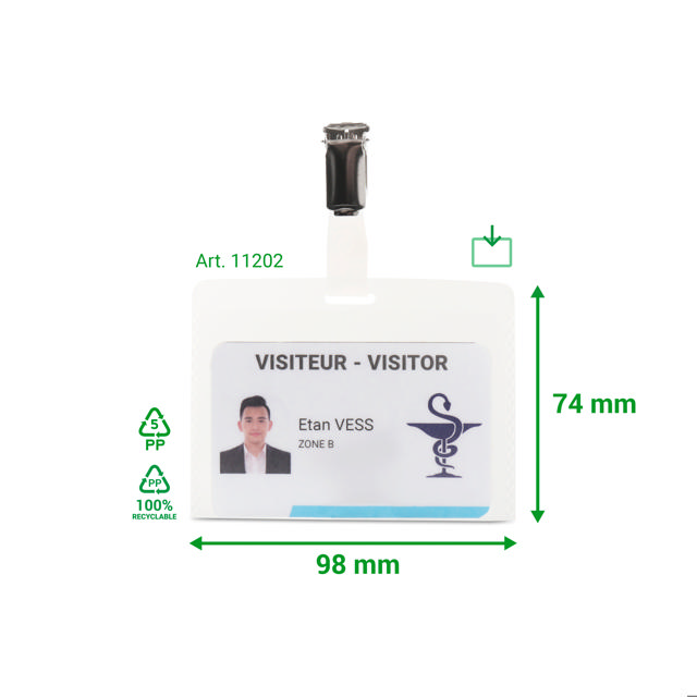 Visitor Badge Kit, PP, with Clips and Inserts, Horizontal