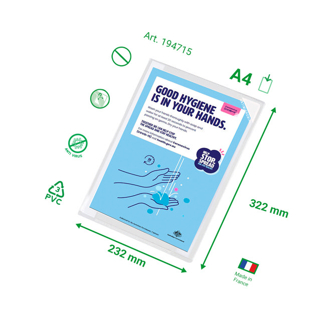Kang Easy Clic Antimicrobial Self-adhesive Signage Pocket, Repositionable, A4