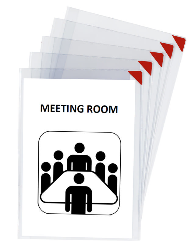 Kang Easy Clic Self-adhesive Signage Pocket, Repositionable, A4, Red Corner