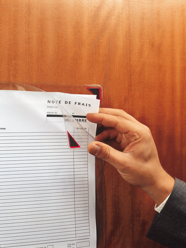 Kang Easy Clic Self-adhesive Signage Pocket, Repositionable, A4, Red Corner