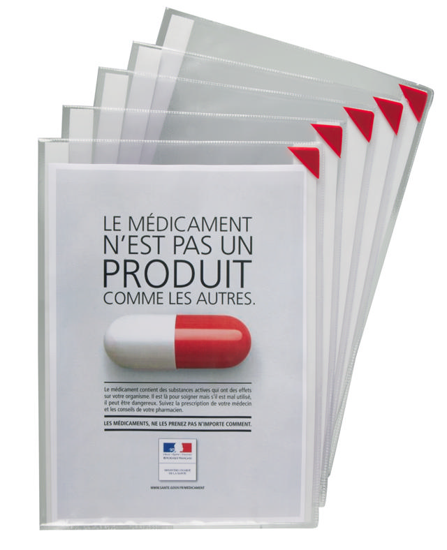Kang Easy Clic Self-adhesive Signage Pocket, Repositionable, A4, Red Corner
