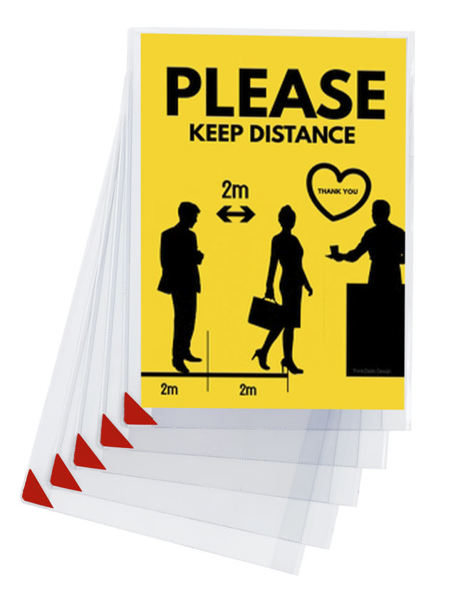 Kang Easy Clic Self-adhesive Signage Pocket, Repositionable, A4, Red Corner