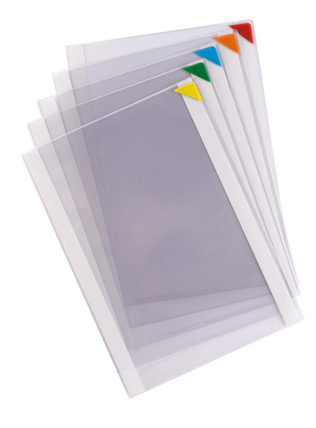 Kang Easy Clic Self-adhesive Signage Pocket, Repositionable, A4, Assorted Corners