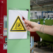 Kang Easy Clic Self-adhesive Signage Pocket, Repositionable, A5, Red Corner