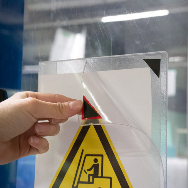 Kang Easy Clic Self-adhesive Signage Pocket, Repositionable, A5, Red Corner