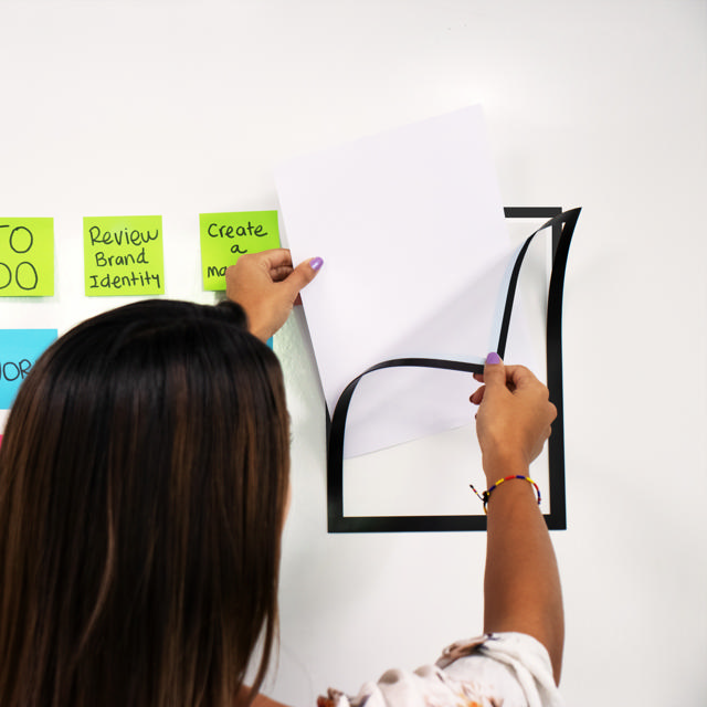 Two-panel self-adhesive wall display frame for A4 documents Black