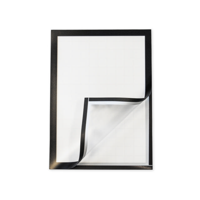 Two-panel self-adhesive wall display frame for A4 documents Black