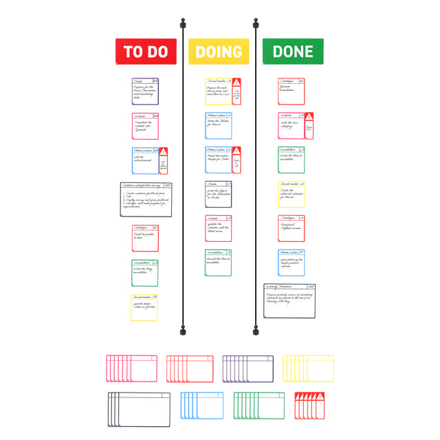 Magnetic Task Card Kit for Kanban Board, 3 Columns, S Cards