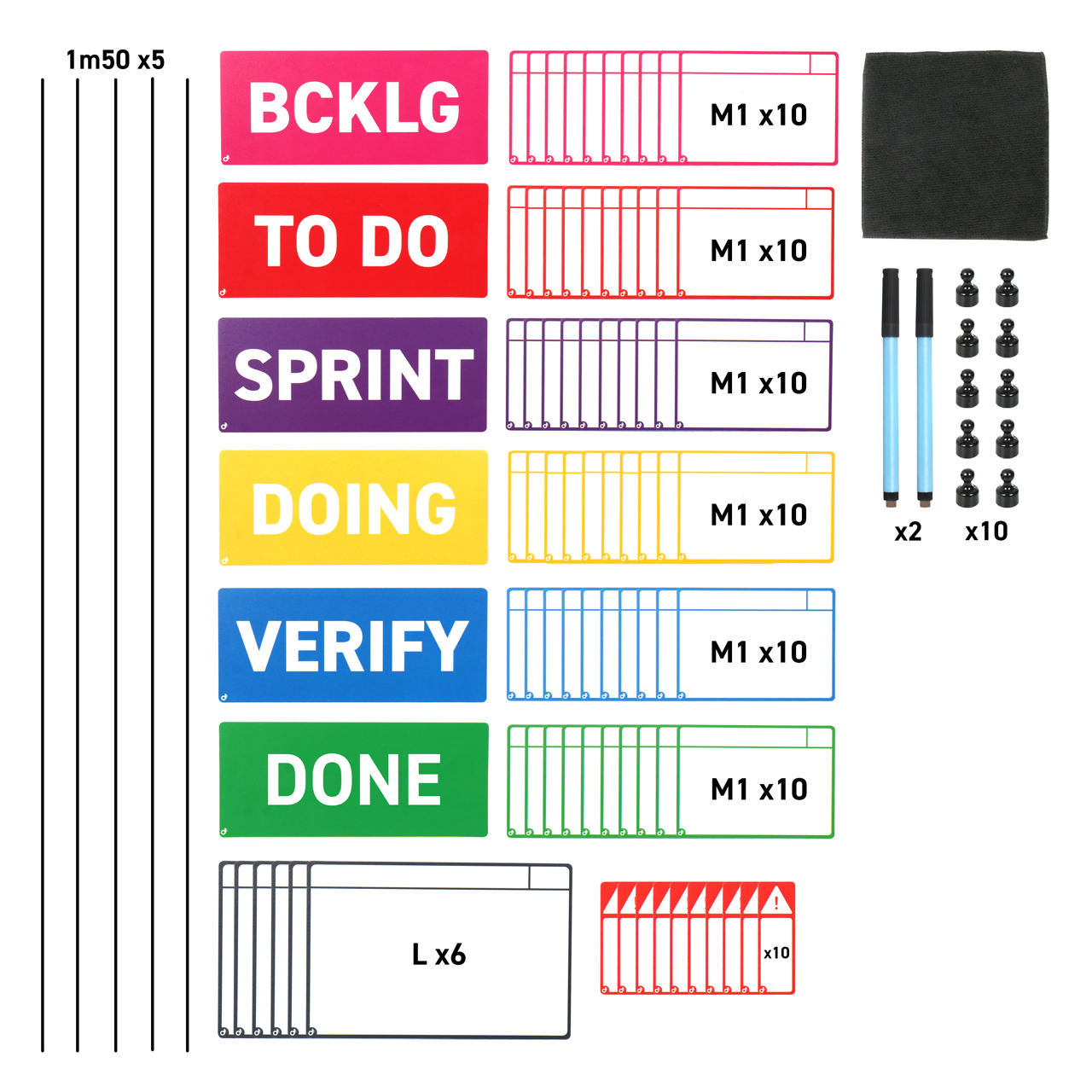 Magnetic Task Card Kit for Board, 6 Columns, M Cards