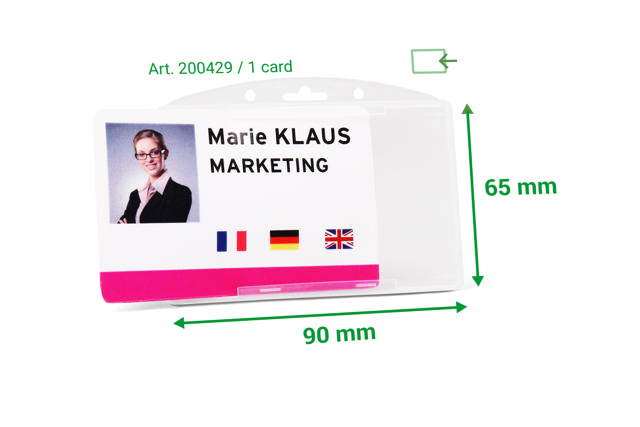 Security ID Card Holder, Open Face, Horizontal, for 1 Card