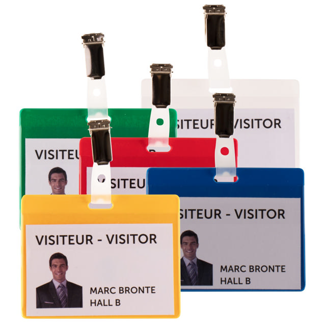 Visitor Badge Kit, PVC, with Clips and Inserts, Horizontal