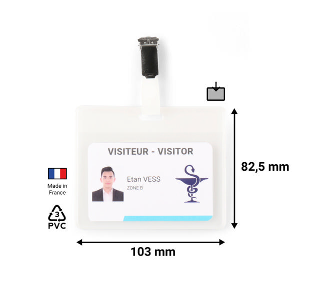 Visitor Badge Kit, PVC, with Clips and Inserts, Horizontal