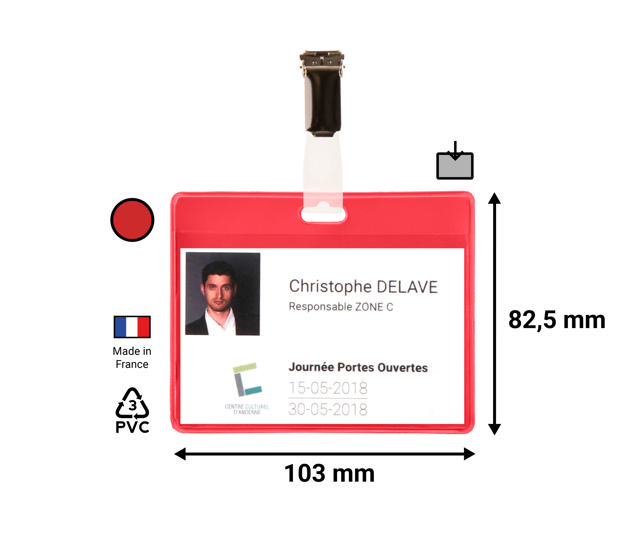 Visitor Badge Kit, PVC, with Clips and Inserts, Horizontal