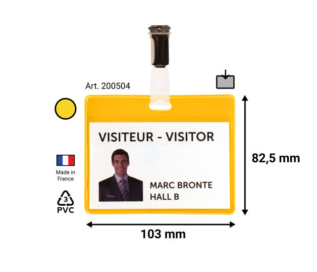 Visitor Badge Kit, PVC, with Clips and Inserts, Horizontal