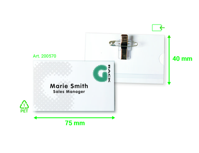 Pin Clip Name Badge, with Inserts, 75 x 40 mm