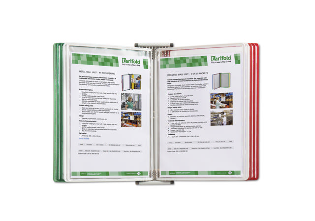 Tarifold Metal Wall Document Display System, A4, 10 Pockets, Italy Colours