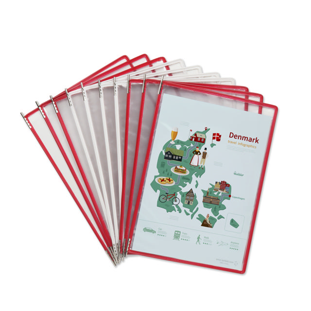 Tarifold Metal Wall Document Display System, A4, 10 Pockets, Denmark Colours