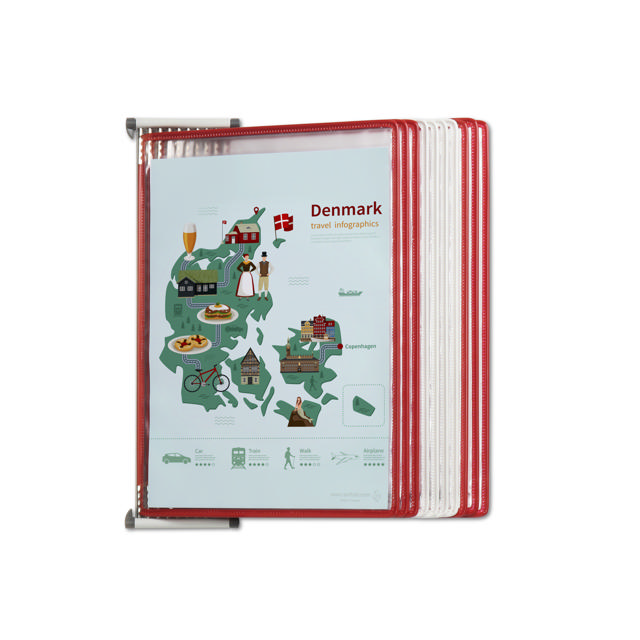 Tarifold Metal Wall Document Display System, A4, 10 Pockets, Denmark Colours