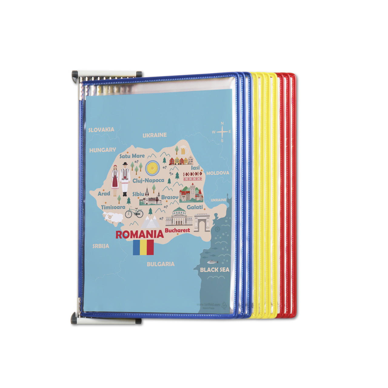 Tarifold Metal Wall Document Display System, A4, 10 Pockets, Romania Colours