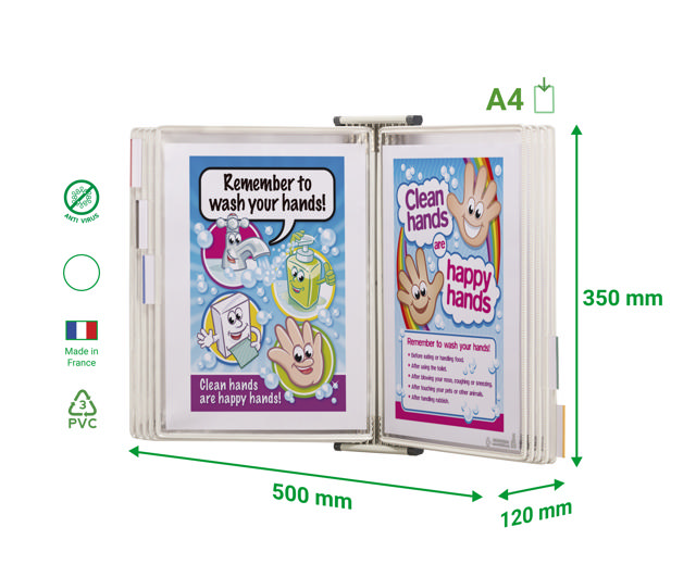 Tarifold Antimicrobial Magnetic Wall Document Display System, A4, 10 Pockets
