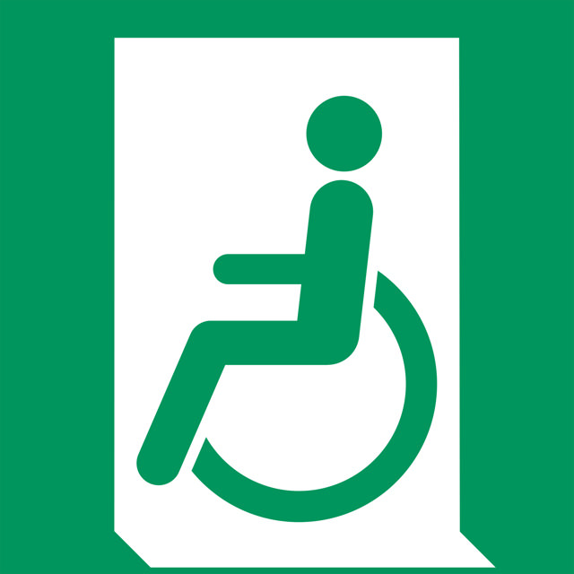 Safety Sign Emergency exit for people unable to walk or with walking impairment, Left, 200 x 200 mm