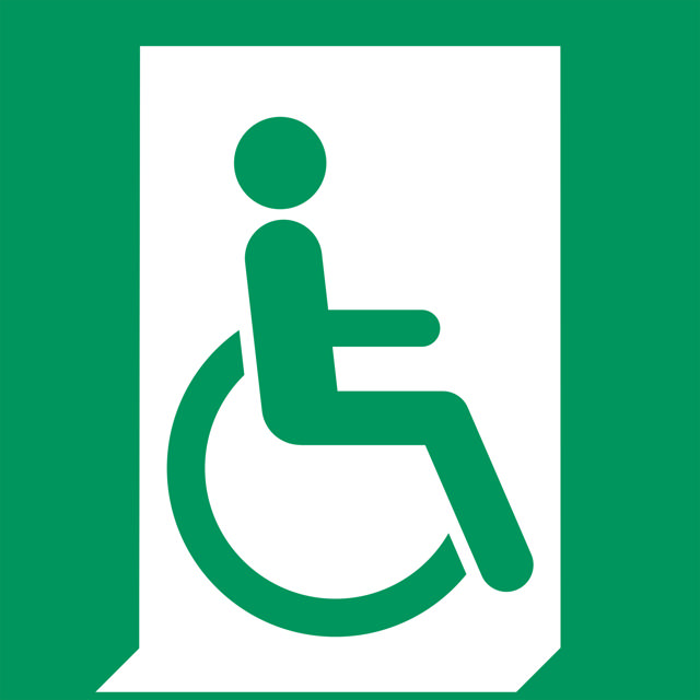 Safety Sign Emergency exit for people unable to walk or with walking impairment, Right, 200 x 200 mm