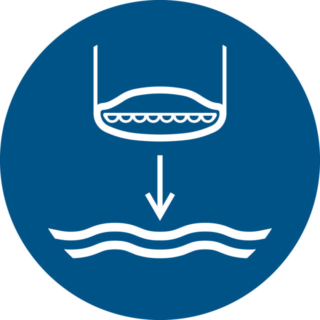 Safety Sign Lower Lifeboat to the Water in Launch Sequence, 100 mm