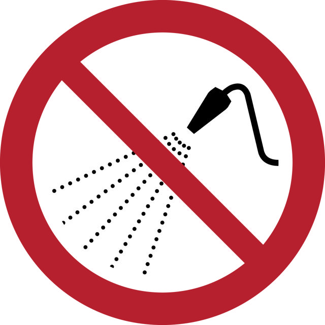Safety Sign Do Not Spray with Water, 200 mm