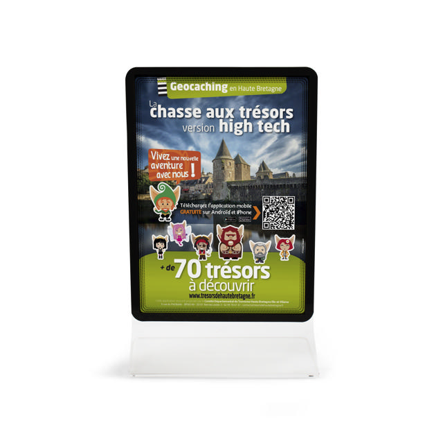 Acrylic Table Top Sign Holder with A4 Magneto Frame Display Pocket, Double-sided T-Shape