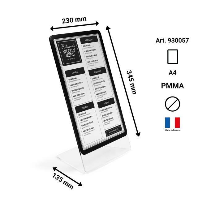 Acrylic Table Top Sign Holder with A4 Magneto Frame Display Pocket, Slanted L-Shape