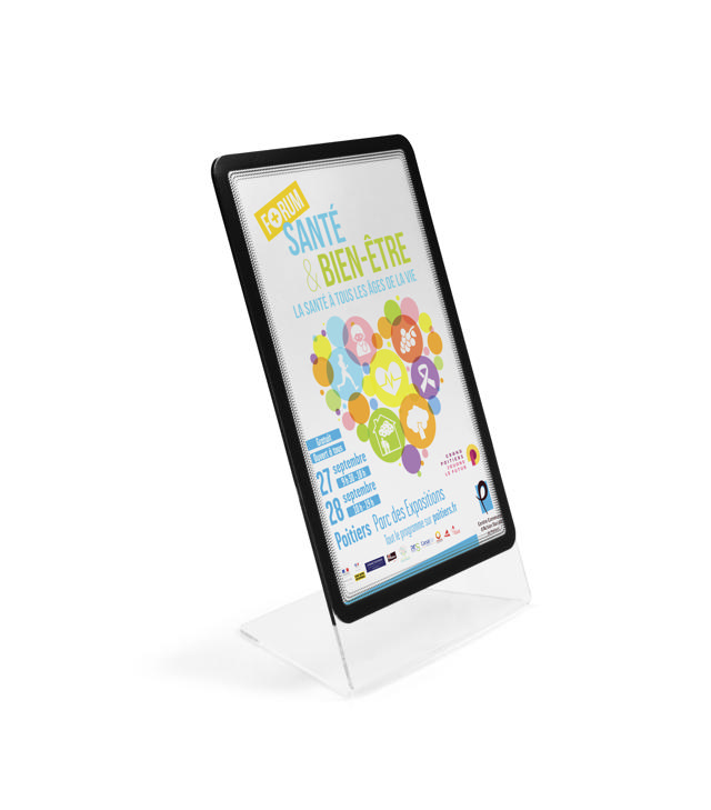 Acrylic Table Top Sign Holder with A4 Magneto Frame Display Pocket, Slanted L-Shape