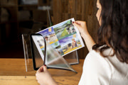 Acrylic Table Top Sign Holder with A4 Magneto Frame Display Pocket, Slanted L-Shape