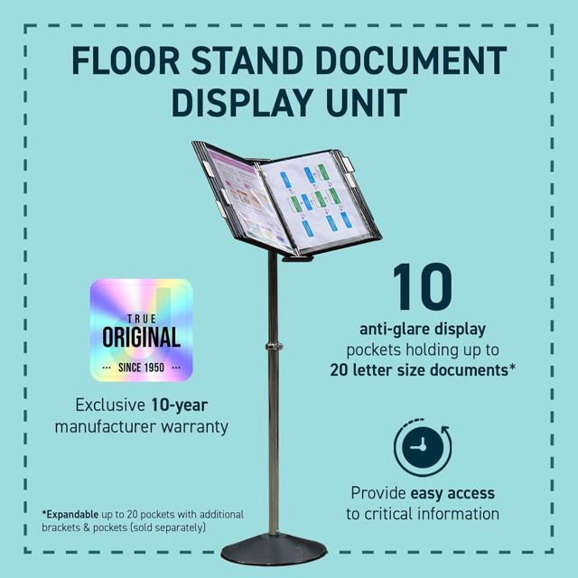 Tarifold Floor Document Display Stand, 10 Black Pockets, Letter-Size
