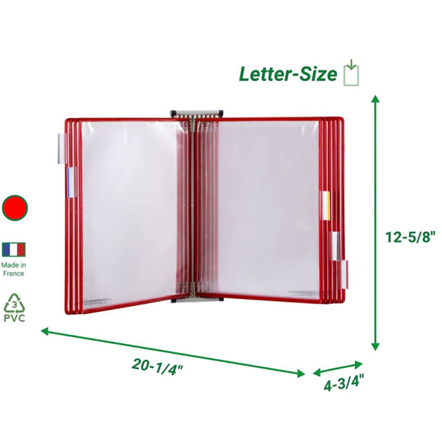 Tarifold Wall Mount Reference & Display System – 10 Red Pockets, Letter-Size