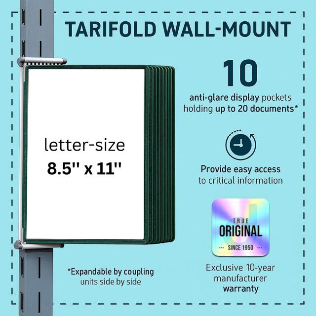 Tarifold Wall Mount Reference & Display System – 10 Green Pockets, Letter-Size