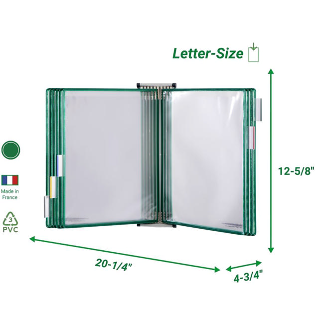 Tarifold Wall Mount Reference & Display System – 10 Green Pockets, Letter-Size